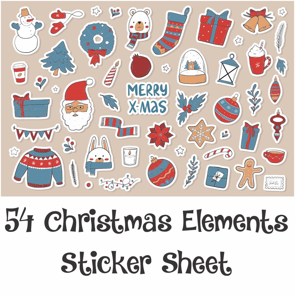 A3 Sticker Sheet of Christmas Elements