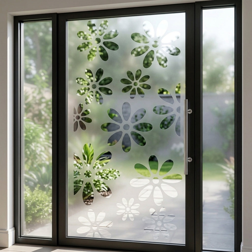 Daisy flower pattern sandblast frosted glass door decal with garden view