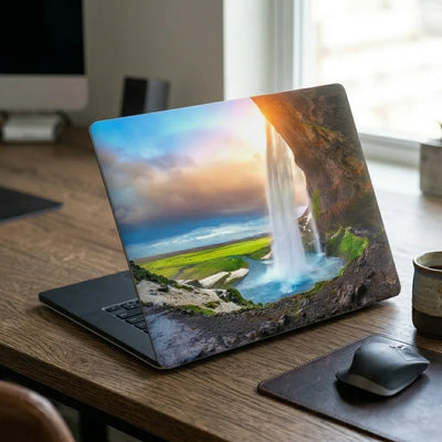 Waterfall and Sunset Iceland Laptop Skin