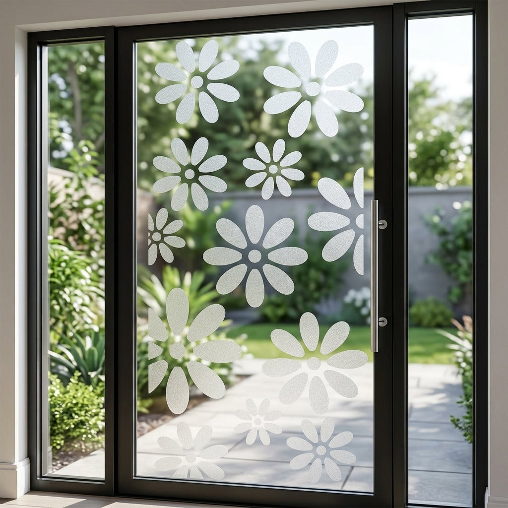 Daisy flower pattern sandblast frosted glass sliding door decal