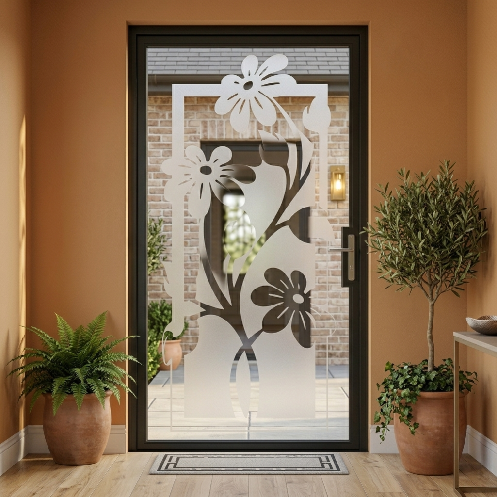 Floral vine pattern sandblast frosted glass door decal