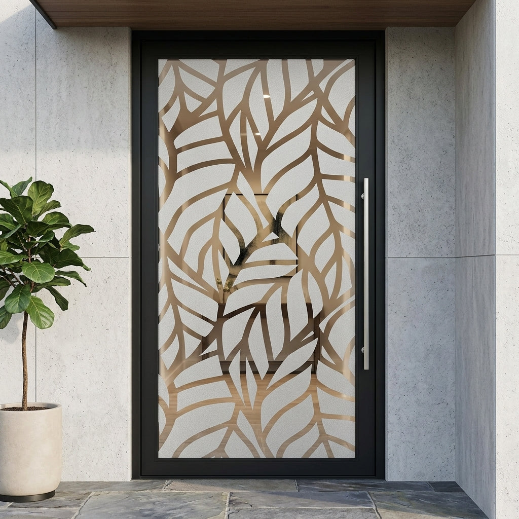 Gold leaf pattern sandblast frosted glass door decal