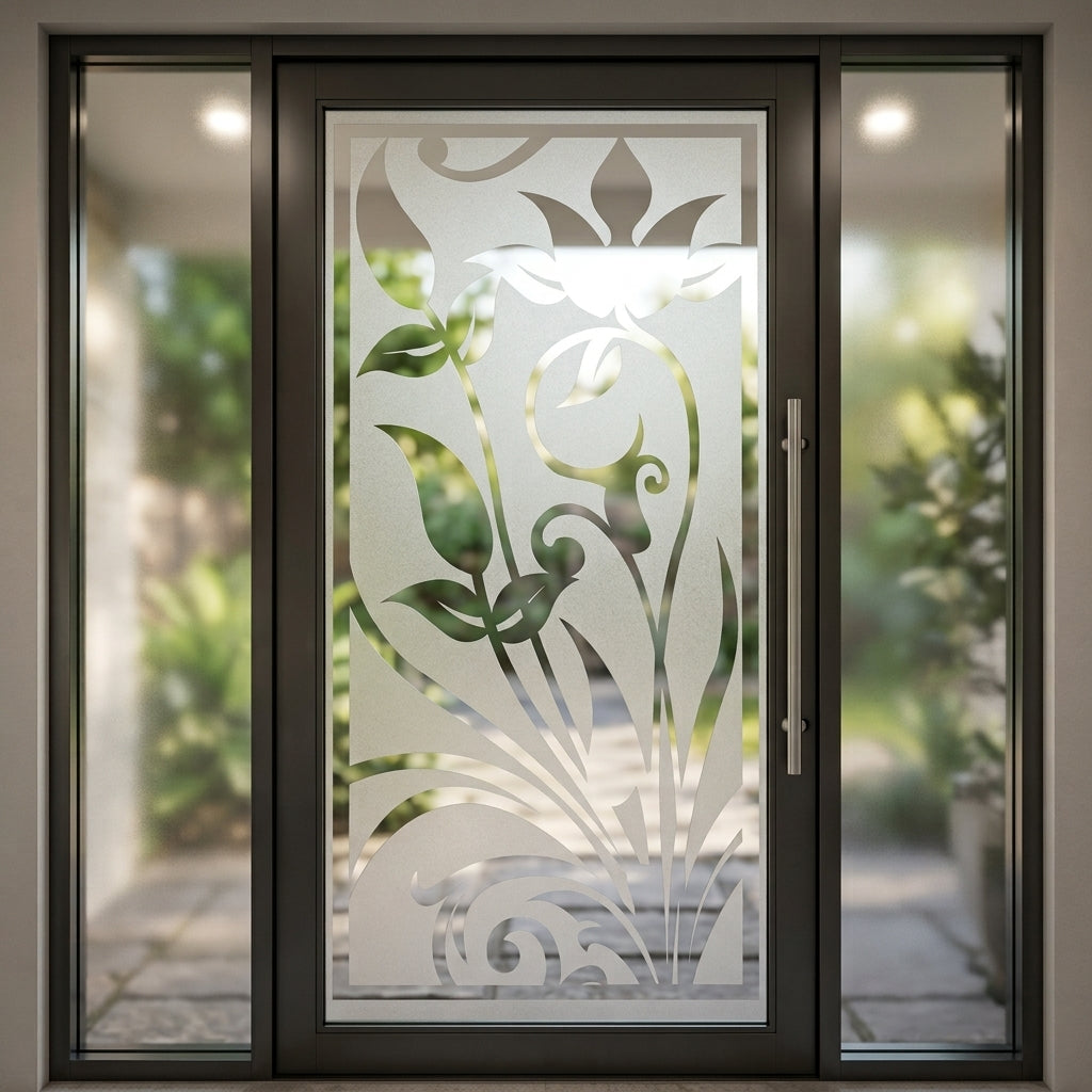 Art nouveau tulip and vine pattern sandblast frosted glass door decal