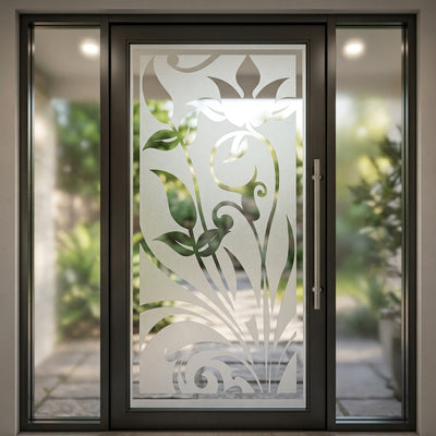 Art nouveau tulip and vine pattern sandblast frosted glass door decal